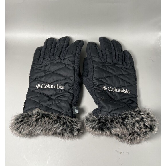 Columbia Gloves Womens Small Black Quilted Faux Fur Lined Winter Warm Fleece - Picture 1 of 3